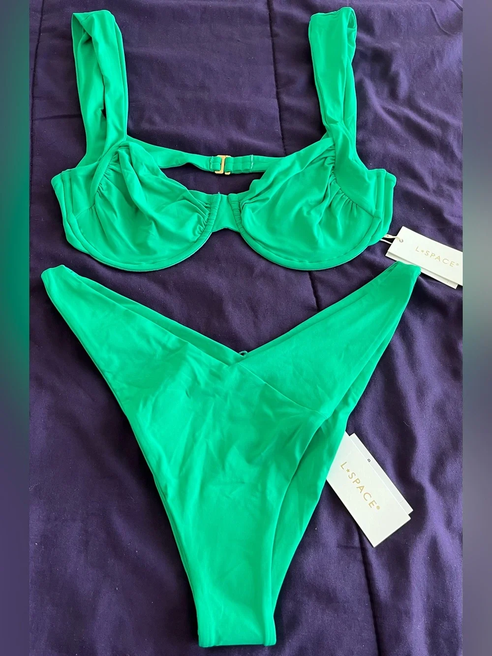 L*Space Bikini Set Stella Top & Low Tide Bottom XL Jade Green Resortwear Swim